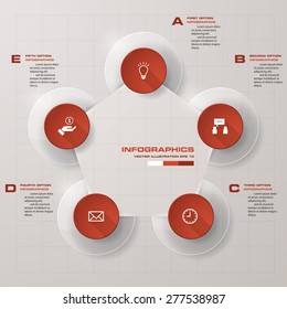 5 Steps order in circle shape for your design. Infographics background. Vector illustration.