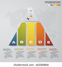 5 steps presentation chart align in pyramid shape with free space for tex infographics, vertical alignment. EPS10.
