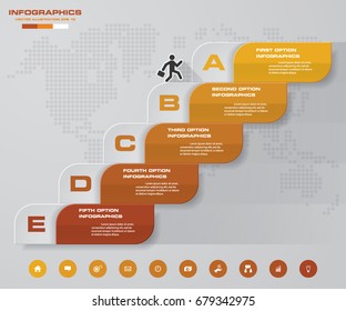 5 steps presentation template. with 5 steps stairs. EPS10.