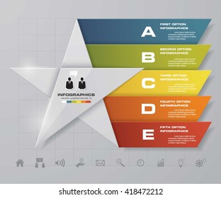 5 steps presentation template/5 options/ star shape graphic or website layout. Vector.