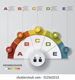 5 steps process. Simple&Editable abstract design element. Vector.