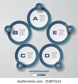 5 steps process. Simple&Editable abstract design element. Vector.