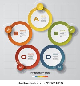 5 steps process. Simple&Editable abstract design element. Vector.
