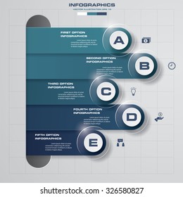 5 steps process. Simple&Editable abstract design element. Vector.