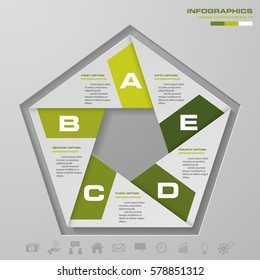 5 steps process. Simple&Editable abstract design element. Vector.