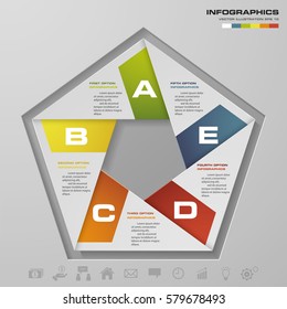 5 steps process. Simple&Editable abstract design element. Vector.
