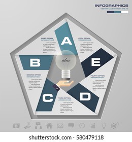 5 steps process. Simple&Editable abstract design element. Vector.