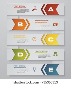 5 steps process. Simple&Editable abstract design element. Vector.