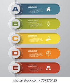 5 steps process. Simple&Editable abstract design element. Vector.