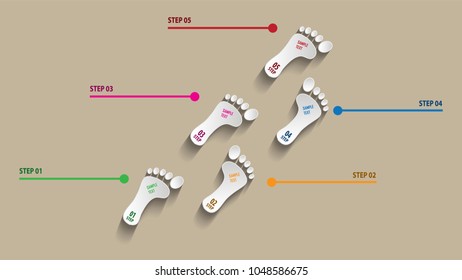5 steps or processes Infographic Template. Footprint style infographic Template or Background. Can be used for Presentation or information banner. Can edit your own texts in spaces provided. Vector