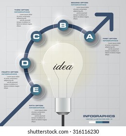 5 steps progress on light bulb idea background template. Simple&Editable for your sample text. Business clean template for diagram, graph, presentation and chart