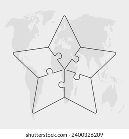 5 steps puzzle diagram infographic. Business, idea, flow concept. Template silhouette for star five options, parts, processes. Jigsaw timeline info graphic. Can be used for process, presentation