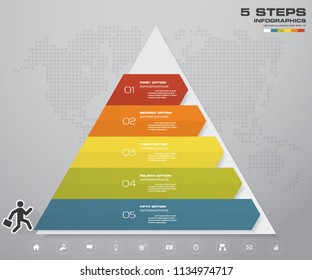 5 steps pyramid with free space for text on each level. infographics, presentations or advertising. EPS10.