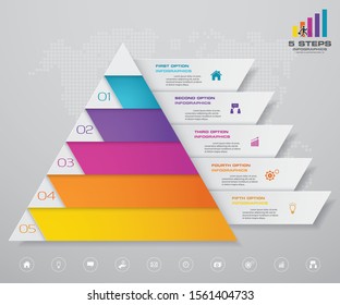 5 Stufen Pyramide mit freiem Platz für Text auf jeder Ebene. Infografiken, Präsentationen oder Werbung. EPS10.