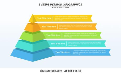 5 Steps Pyramid Infographic on a 16:9 Layout for Business Presentation, Poster, Banner and Booklet.