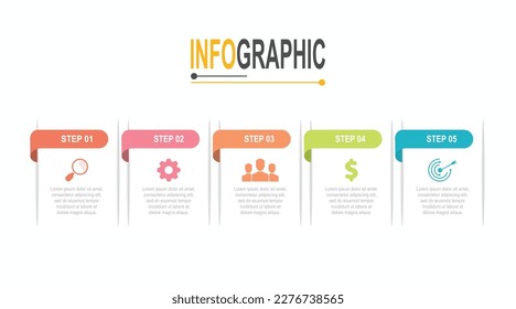 5 steps Rectangle Infographic template business data info chart illustration