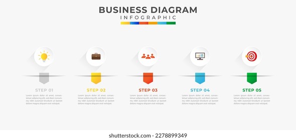 5 Steps Road map modern timeline diagram with pie chart and symbol icons. presentation vector infographic. Infographic template for business.