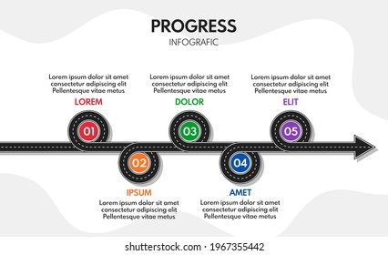 5 steps road map or timeline progress infographic, vector template