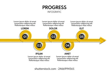 5 steps road map or timeline progress infographic, vector template