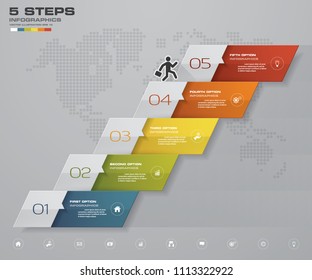 5 Steps Staircase Infographic Element For Presentation. EPS 10.