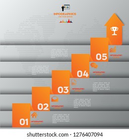 5 Steps to starting a business template. Businessman walking up an arrow,Infographic template for business, education, web design, banners, brochures, flyers, diagram, workflow, timeline. Vector illus