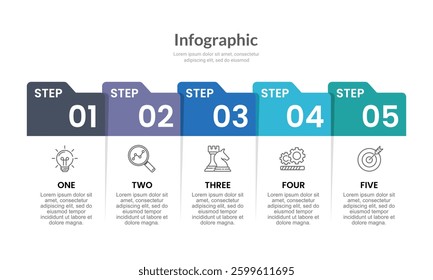 5 Steps to Success Document Infographic design. Presentation, Banner, Report and Plan. Vector illustration.