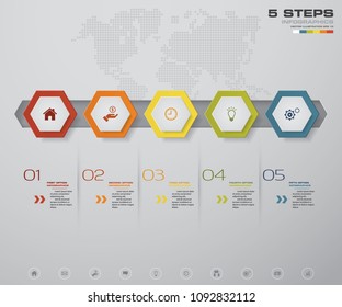 5 steps Timeline arrow infographic element. 5 steps infographic, vector banner can be used for workflow layout, diagram,presentation, education or any number option. EPS10.