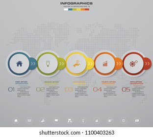 5 steps Timeline arrow infographic element. 5 steps infographic, vector banner can be used for workflow layout, diagram,presentation, education or any number option. EPS10.
