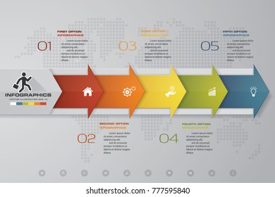 5 steps Timeline arrow infographic element. 5 steps infographic, vector banner can be used for workflow layout, diagram,presentation, education or any number option. EPS10.