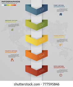 5 steps Timeline arrow infographic element. 5 steps infographic, vector banner can be used for workflow layout, diagram,presentation, education or any number option. EPS10.