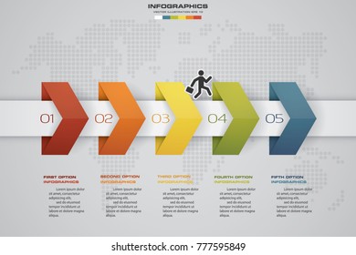 5 steps Timeline arrow infographic element. 5 steps infographic, vector banner can be used for workflow layout, diagram,presentation, education or any number option. EPS10.