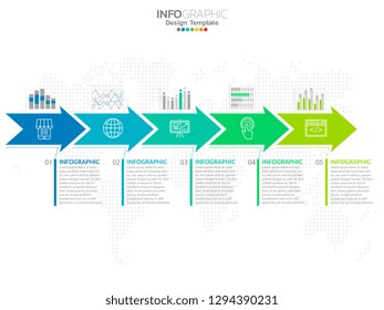 5 Steps timeline infographic in business concept with options, steps or processes.