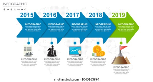 5 steps timeline infographic design vector and icons can be used for workflow layout, diagram, report, web design. Business concept with options, steps or processes.