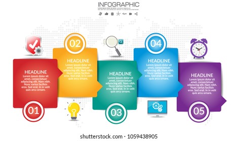 5 Steps timeline infographic design vector and icons can be used for workflow layout, diagram, report, web design. Business concept with options, steps or processes.