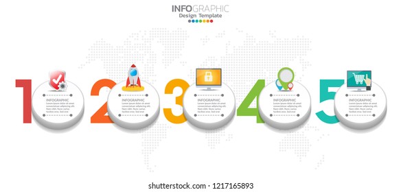 5 Steps timeline infographic design vector and icons can be used for workflow layout, diagram, report, web design. Business concept with options, steps or processes.