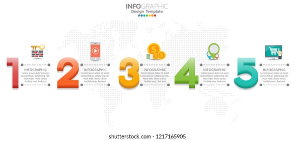 5 Steps timeline infographic design vector and icons can be used for workflow layout, diagram, report, web design. Business concept with options, steps or processes.