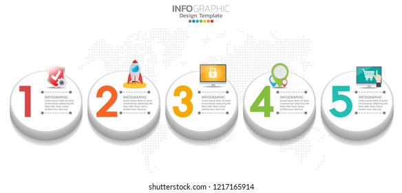 5 Steps timeline infographic design vector and icons can be used for workflow layout, diagram, report, web design. Business concept with options, steps or processes.