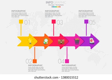 5 Steps timeline infographic design vector and icons can be used for workflow layout, diagram, report, web design. Business concept with options, steps or processes.