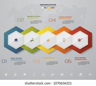 5 steps Timeline infographic element. 5 steps infographic, vector banner can be used for workflow layout, diagram,presentation, education or any number option. EPS10.