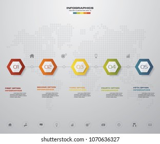 5 steps Timeline infographic element. 5 steps infographic, vector banner can be used for workflow layout, diagram,presentation, education or any number option. EPS10.