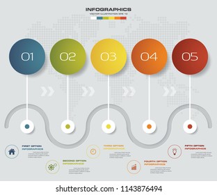 5 steps timeline infographic element. 5 steps infographic, vector banner can be used for workflow layout, diagram,presentation, education or any number option. EPS10.