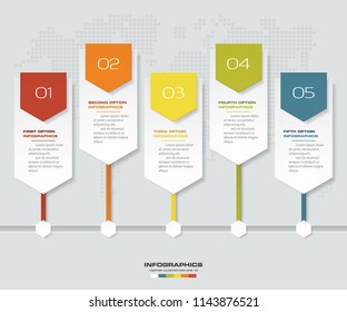 5 steps timeline infographic element. 5 steps infographic, vector banner can be used for workflow layout, diagram,presentation, education or any number option. EPS10.