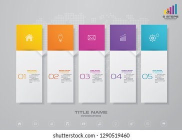 5 steps timeline infographic element. 5 steps infographic, vector banner can be used for workflow layout, diagram,presentation, education or any number option. EPS10.