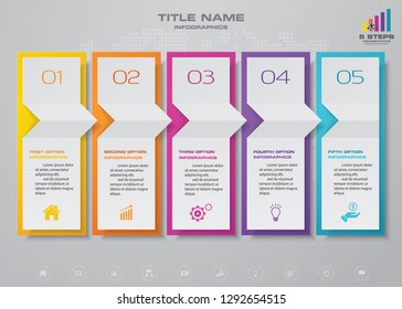 5 steps timeline infographic element. 5 steps infographic, vector banner can be used for workflow layout, diagram,presentation, education or any number option. EPS10.