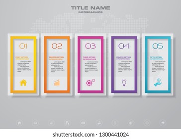 5 steps timeline infographic element. 5 steps infographic, vector banner can be used for workflow layout, diagram,presentation, education or any number option. EPS10.