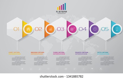 5 steps timeline infographic element. 5 steps infographic, vector banner can be used for workflow layout, diagram,presentation, education or any number option. EPS 10.