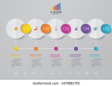 5 steps timeline infographic element. 5 steps infographic, vector banner can be used for workflow layout, diagram,presentation, education or any number option. EPS 10.