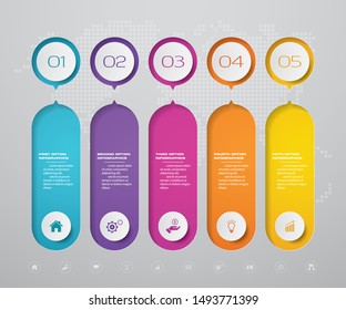 5 steps timeline infographic element. 5 steps infographic, vector banner can be used for workflow layout, diagram,presentation, education or any number option. EPS10.