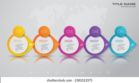 5 steps timeline infographic element. 5 steps infographic, vector banner can be used for workflow layout, diagram,presentation, education or any number option. EPS10.