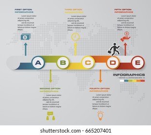 5 Steps Timeline Infographic Element. 5 Steps Business Man Walking To Next Step Infographic, Vector Banner Can Be Used For Workflow Layout, Diagram,presentation, Education Or Any Number Option. EPS10.